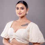 White Hakobe Bow - Style Blouse with Puff Sleeves - Anvi Couture