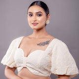 White Hakobe Bow - Style Blouse with Puff Sleeves - Anvi Couture