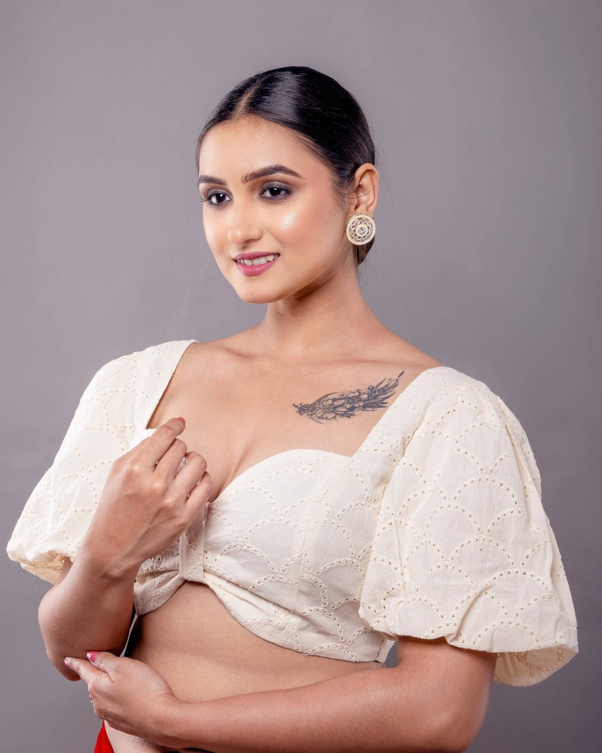 White Hakobe Bow - Style Blouse with Puff Sleeves - Anvi Couture