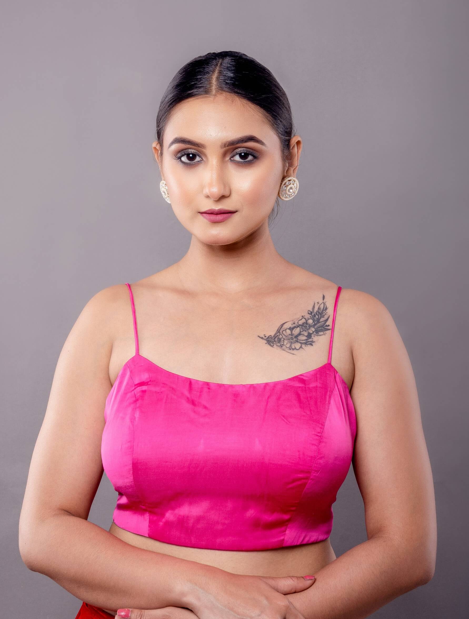 Rose Pink Blouse in with Spaghetti Straps and Back Closure - Anvi Couture