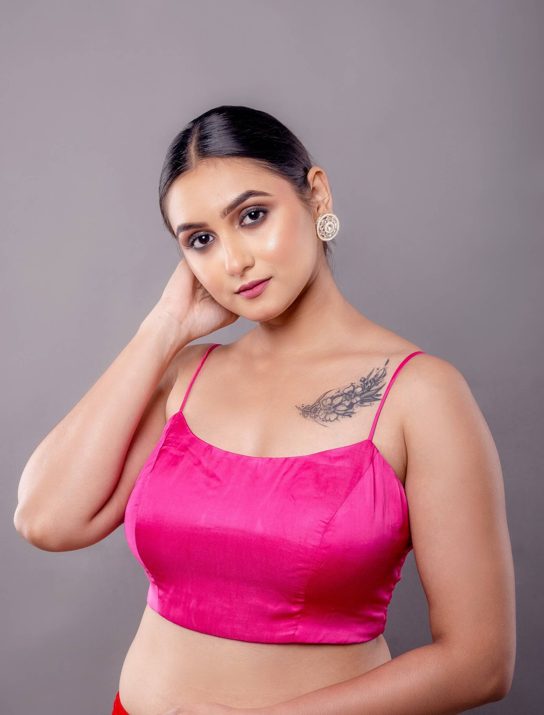 Rose Pink Blouse in with Spaghetti Straps and Back Closure - Anvi Couture