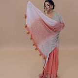 Peach and White Georgette Designer Saree With Sequin Work And Tassel Pallu - Anvi Couture