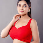 Crimson Red Sleeveless Blouse with Sweetheart Neckline - Anvi Couture