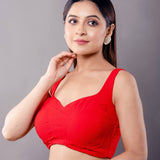 Crimson Red Sleeveless Blouse with Sweetheart Neckline - Anvi Couture
