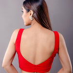 Crimson Red Sleeveless Blouse with Sweetheart Neckline - Anvi Couture