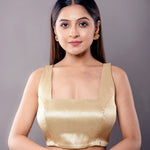 Golden Sleeveless Blouse with Square Neckline - Anvi Couture