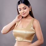 Golden Sleeveless Blouse with Square Neckline - Anvi Couture