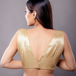 Golden V Neck Sleeveless Blouse with Back Closure - Anvi Couture