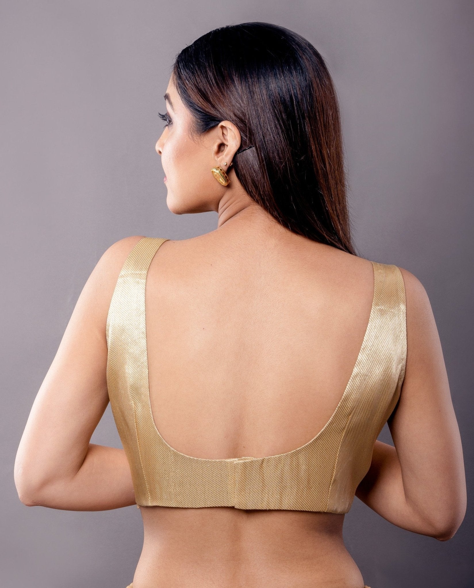 Golden Sleeveless U Neckline Blouse - Anvi Couture