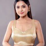 Golden Sleeveless Blouse with Sweetheart Neckline and Back Closure - Anvi Couture