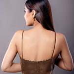 Gold Sequined Spaghetti Blouse with Back Closure - Anvi Couture