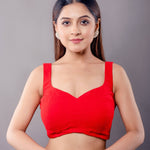 Crimson Red Sleeveless Blouse with Sweetheart Neckline - Anvi Couture