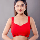 Crimson Red Sleeveless Blouse with Sweetheart Neckline - Anvi Couture