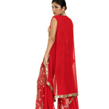 Red Cape Set with Embroidered Crop Top and Printed Palazzo - Anvi Couture