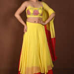 Yellow and Red Double Layered Lehenga Set with Embroidered Choli - Anvi Couture