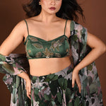 Green Printed Cape Lehenga Set with Hand Embroidered Work - Anvi Couture