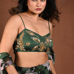 Green Printed Cape Lehenga Set with Hand Embroidered Work - Anvi Couture