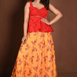 Yellow Floral Lehenga with Contrasting Red Peplum Choli - Anvi Couture