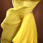 Yellow Georgette Lehenga Set with Embroidered Top with White Lace Dupatta - Anvi Couture