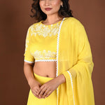 Yellow Georgette Lehenga Set with Embroidered Top with White Lace Dupatta - Anvi Couture