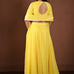 Yellow Georgette Lehenga Set with Embroidered Top with White Lace Dupatta - Anvi Couture