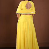 Yellow Georgette Lehenga Set with Embroidered Top with White Lace Dupatta - Anvi Couture