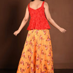 Yellow Floral Lehenga with Contrasting Red Peplum Choli - Anvi Couture