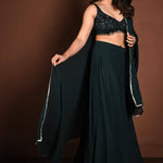 Dark Green Embroidered Lehenga Set in Georgette with Matching Dupatta - Anvi Couture