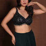 Dark Green Embroidered Lehenga Set in Georgette with Matching Dupatta - Anvi Couture