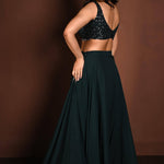 Dark Green Embroidered Lehenga Set in Georgette with Matching Dupatta - Anvi Couture