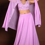 Lavender Cape Lehenga Set with Embroidered Work - Anvi Couture