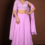 Lavender Cape Lehenga Set with Embroidered Work - Anvi Couture