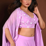 Lavender Cape Lehenga Set with Embroidered Work - Anvi Couture