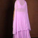 Lavender Cape Lehenga Set with Embroidered Work - Anvi Couture