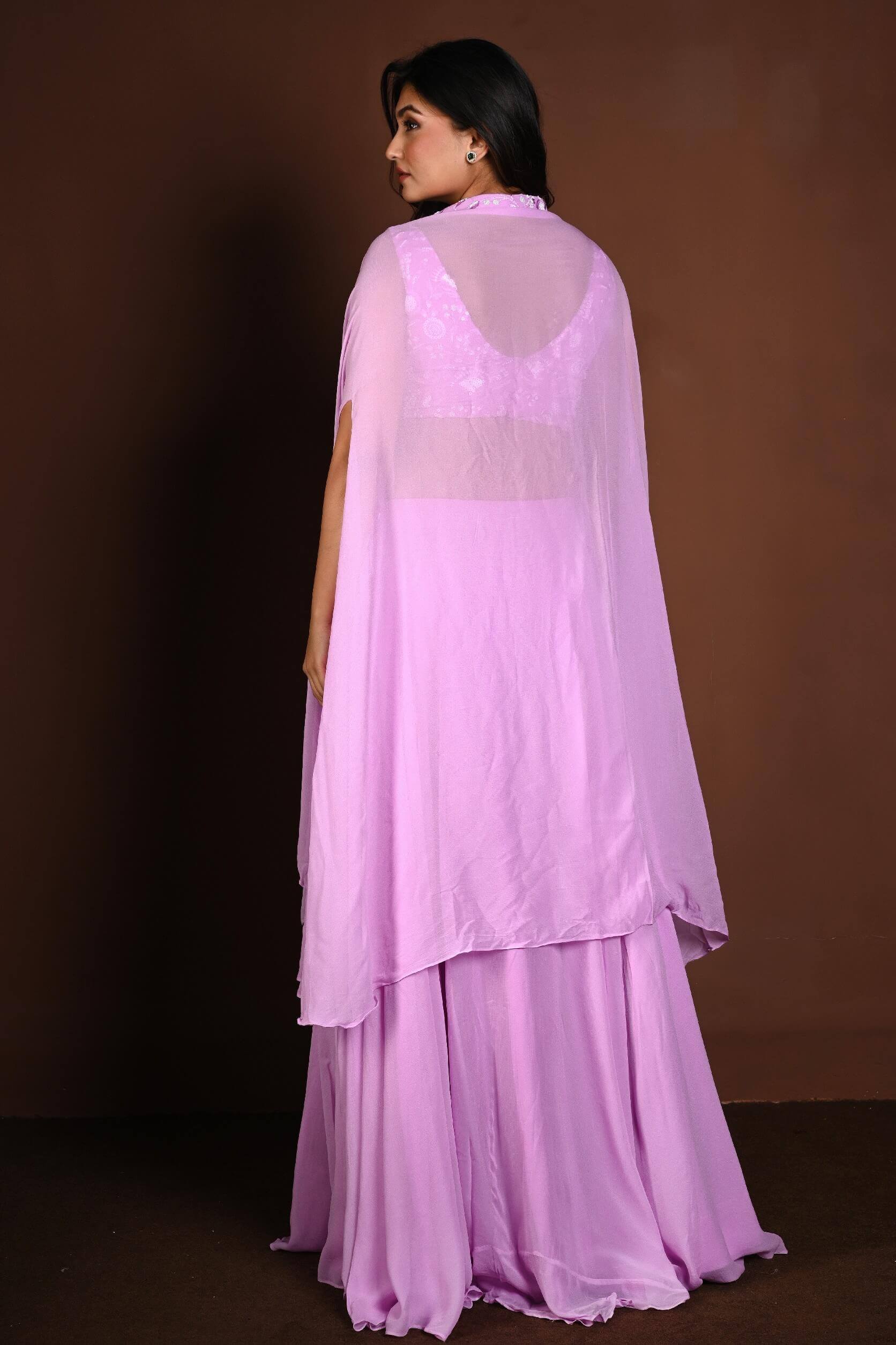 Lavender Cape Lehenga Set with Embroidered Work - Anvi Couture