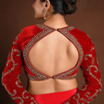 Red Velvet Bridal Hand Embroidered Full Sleeve Blouse - Anvi Couture