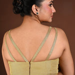 Golden Sleeveless Blouse in Tissue Silk with Queen Anne Neckline - Anvi Couture