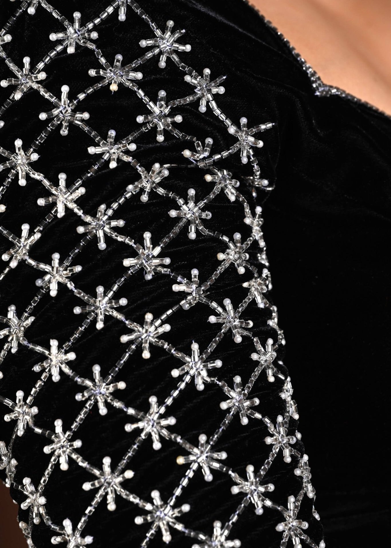 Black Velvet Hand Embroidered Blouse with Queen Anne Neckline - Anvi Couture