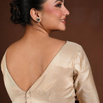 Golden Half Sleeve Silk Blouse with V - Neckline and Back Closure - Anvi Couture