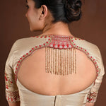 Golden Half Sleeve Blouse in Tissue with Embroidery Work and Back Cutout - Anvi Couture
