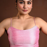 Pink Spaghetti Strap Blouse in Raw Silk with Back Closure - Anvi Couture