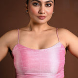 Pink Spaghetti Strap Blouse in Raw Silk with Back Closure - Anvi Couture