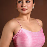 Pink Spaghetti Strap Blouse in Raw Silk with Back Closure - Anvi Couture