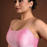 Pink Spaghetti Strap Blouse in Raw Silk with Back Closure - Anvi Couture