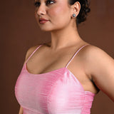 Pink Spaghetti Strap Blouse in Raw Silk with Back Closure - Anvi Couture
