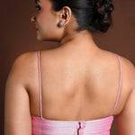 Pink Spaghetti Strap Blouse in Raw Silk with Back Closure - Anvi Couture