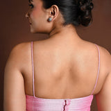 Pink Spaghetti Strap Blouse in Raw Silk with Back Closure - Anvi Couture