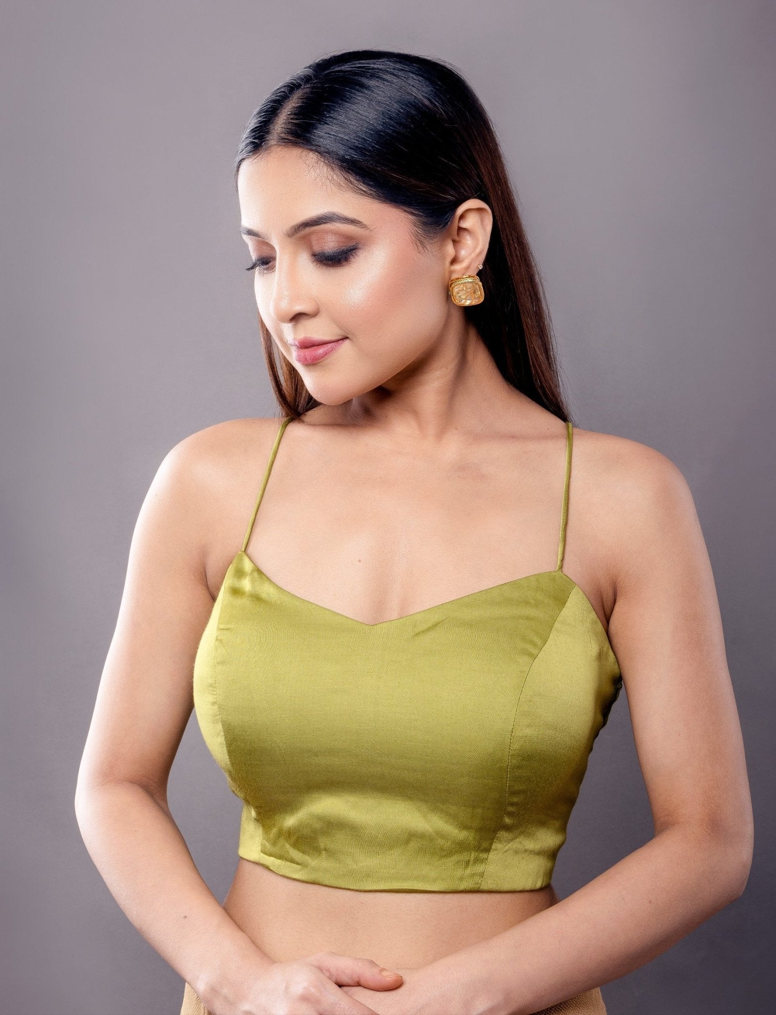 Spring Green Spaghetti Saree Blouse - Anvi Couture