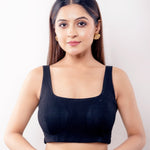 Black Square Neck Sleeveless Blouse in Georgette with Back Closure - Anvi Couture