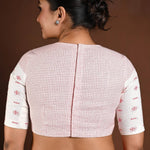 Red and White Cotton Jamdani Blouse with Half Sleeves and High Neck - Anvi Couture